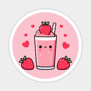 Kawaii Strawberry Ice Cream with Strawberries and Hearts | Kawaii Food Art Magnet